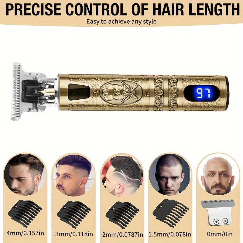 Electric Cordless Hair Clipper & Beard Trimmer for Men – LCD Screen & USB Rechargeable T-Blade Grooming Kit