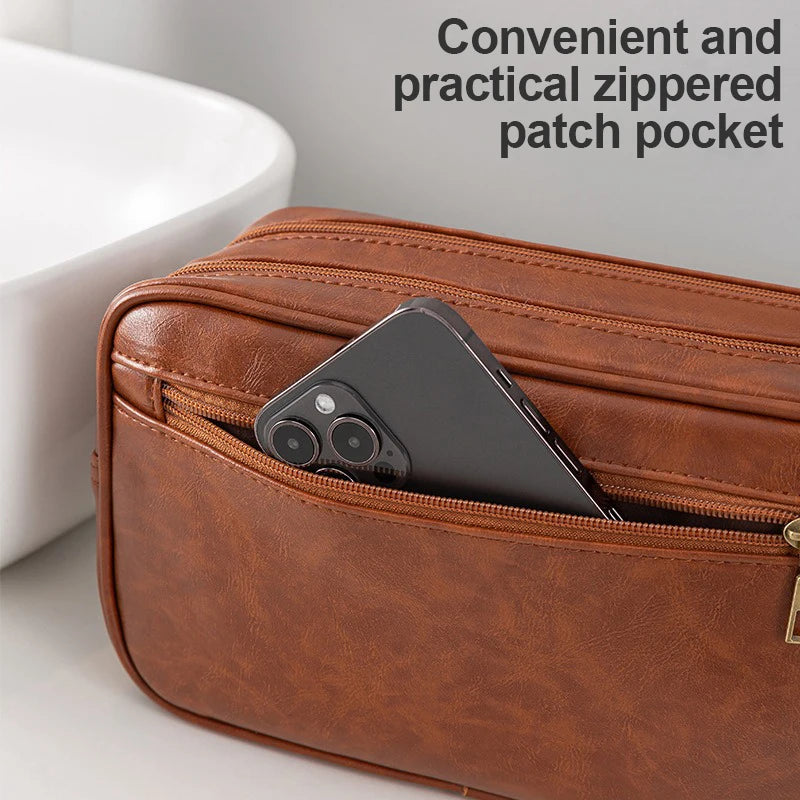 Men's Large Toiletry Bag, Water-Resistant PU Leather Dopp Kit
