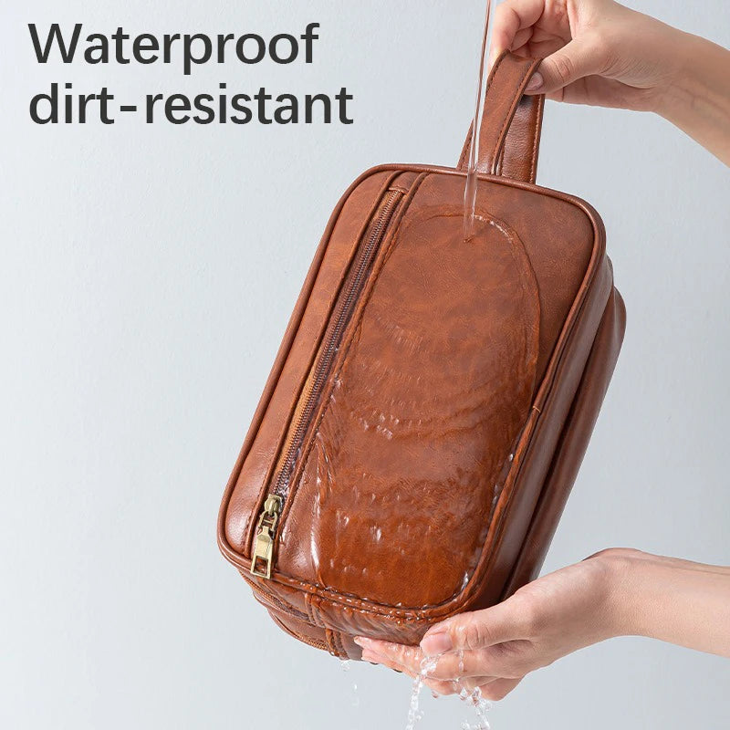 Men's Large Toiletry Bag, Water-Resistant PU Leather Dopp Kit