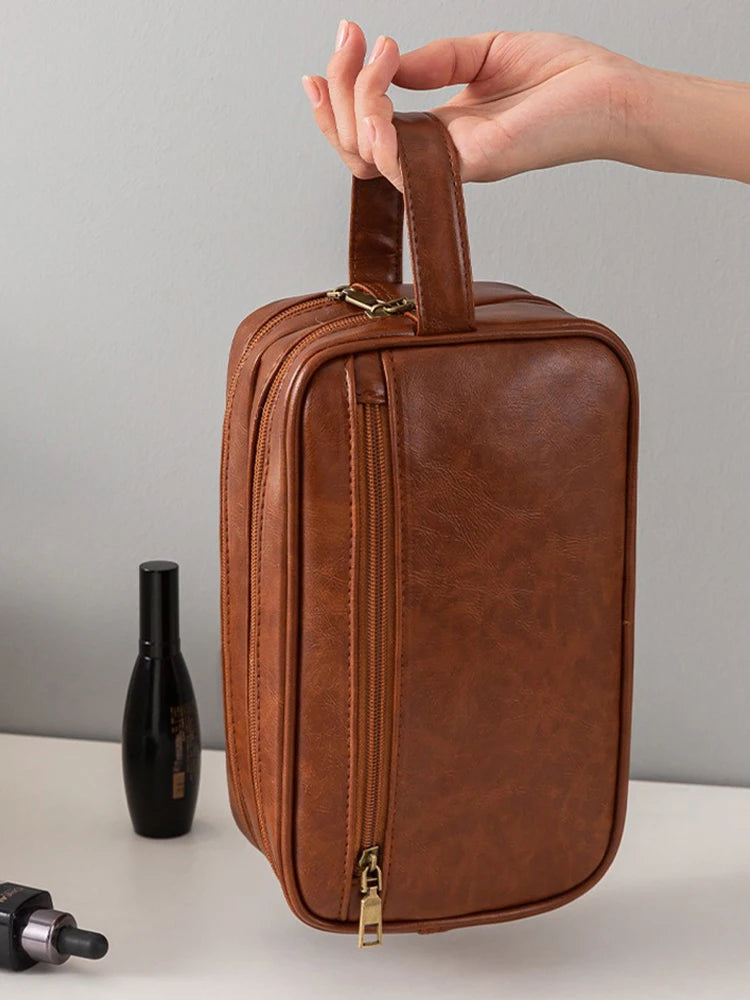 Men's Large Toiletry Bag, Water-Resistant PU Leather Dopp Kit