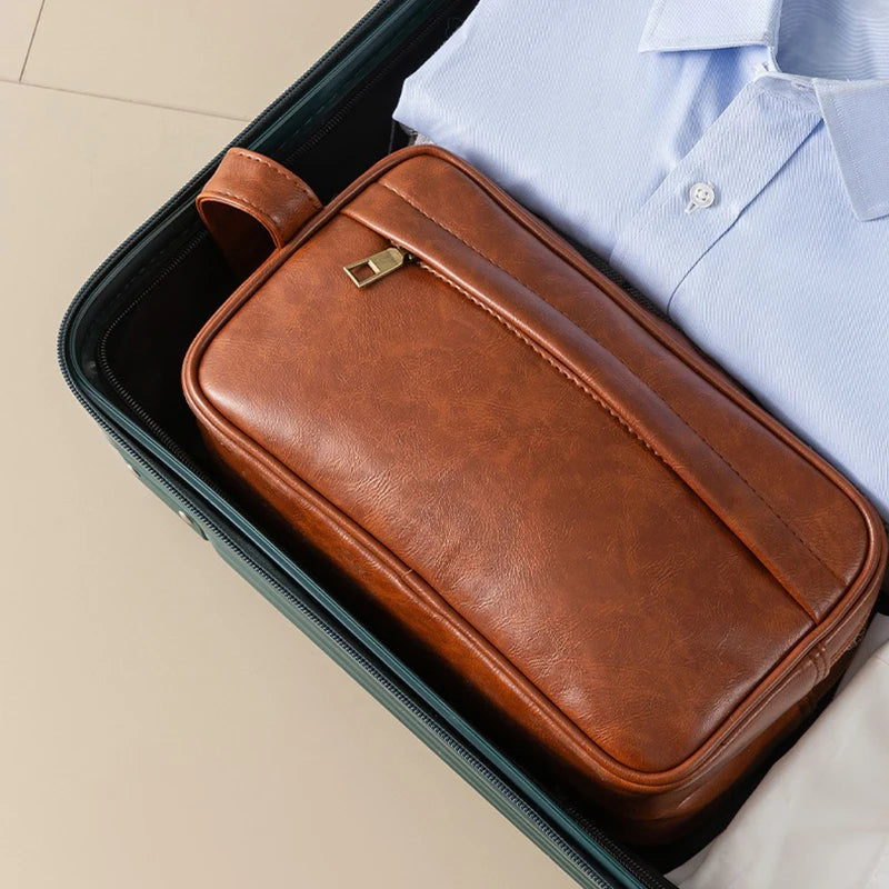 Men's Large Toiletry Bag, Water-Resistant PU Leather Dopp Kit