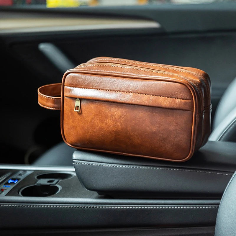 Men's Large Toiletry Bag, Water-Resistant PU Leather Dopp Kit