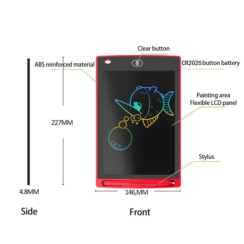 8.5-inch LCD electronic drawing board for kids with a pressure-sensitive screen, perfect for writing, drawing, and creative learning.