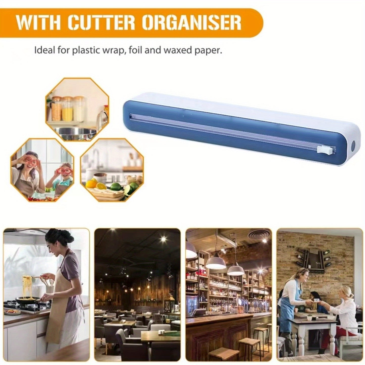 Kitchen Wrap Cutter, Dual-Sided Sliding Blade Cutting Box