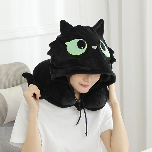 Cartoon Cat Travel Neck Pillow with Hood