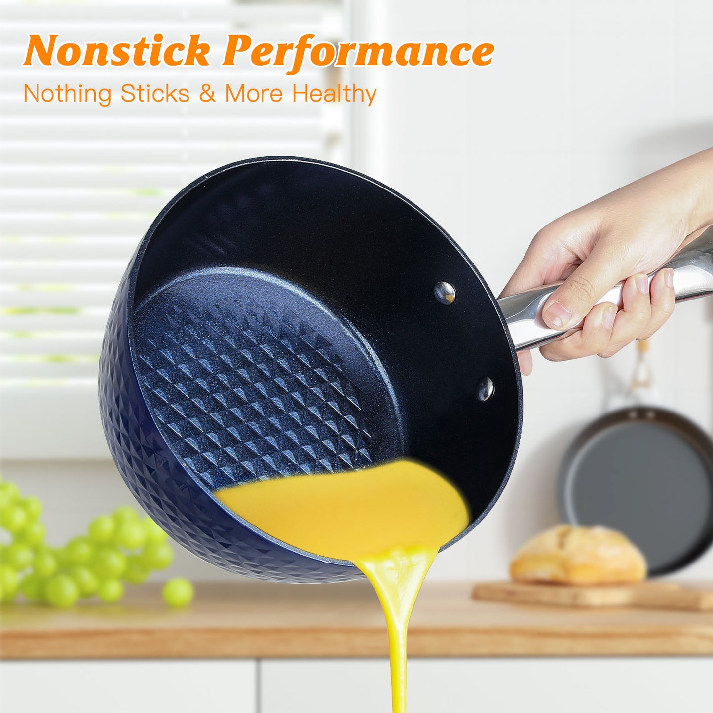 Frying Pan Sets Non Stick 3 Pieces Blue 3D Diamond Cookware