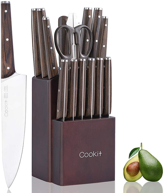 15 Piece Stainless Steel Serrated Knives Sets with Block