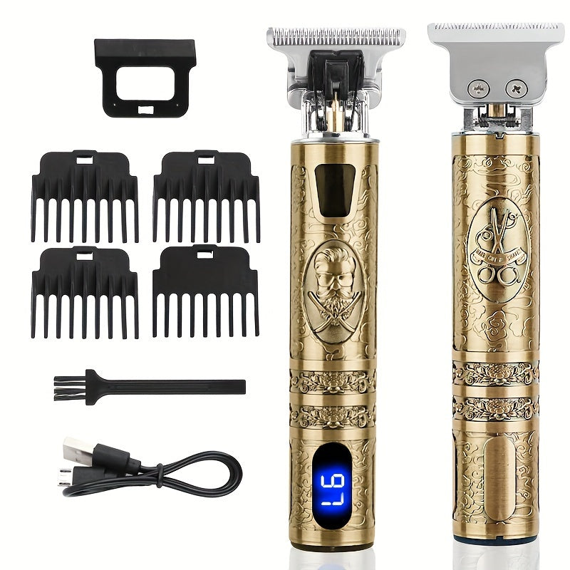 Electric Cordless Hair Clipper & Beard Trimmer for Men – LCD Screen & USB Rechargeable T-Blade Grooming Kit