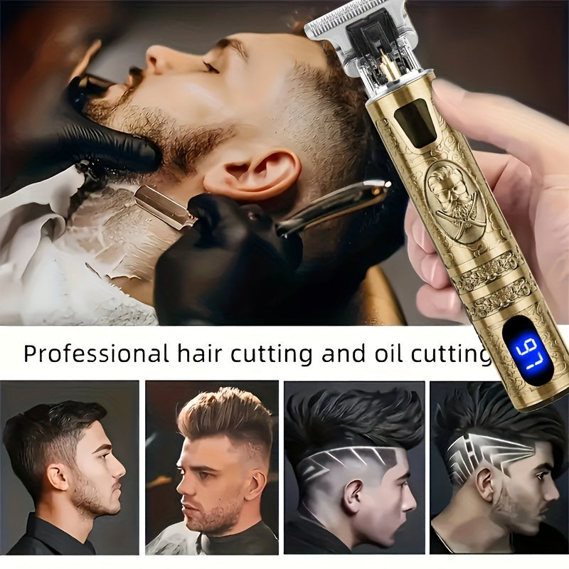 Electric Cordless Hair Clipper & Beard Trimmer for Men – LCD Screen & USB Rechargeable T-Blade Grooming Kit