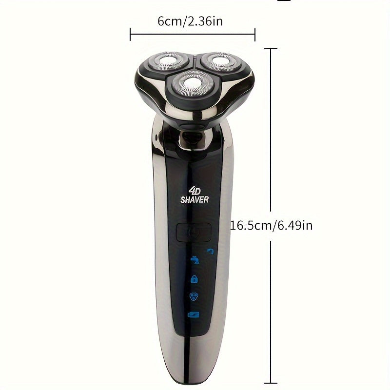 Rechargeable Full Body Washable Electric Shaver, For Men, With Nose And Sideburn Trimmers Plus Facial Cleansing Brush And Barber Heads - For A Smooth, Clean Shave. Rechargeable Full Body Washable Shaver, 3-Blade Head Shaver,