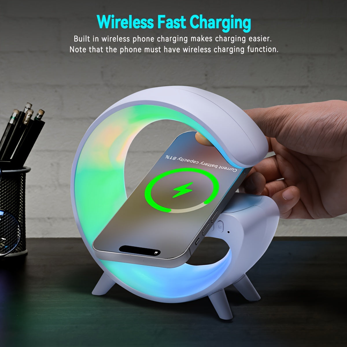 Intelligent G Shaped LED Lamp Bluetooth Speake and Wireless Charger