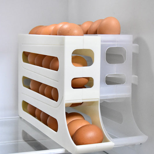Egg Dispenser for Refrigerator, Automatic Rolling Egg Storage Box, 4-Layer Rolling Eggs Storage Box, Space Saving Egg Organizer Tray for Fridge, Kitchen, Cabinets