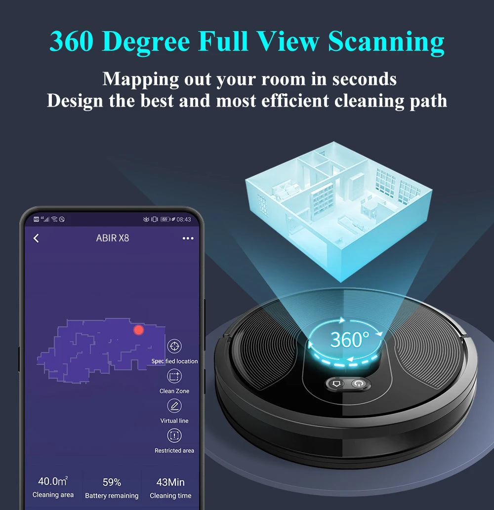 Robot Vacuum and Mop Cleaner with Laser Lidar 6500PA Suction