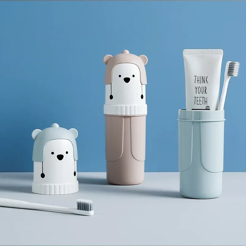 Cute Portable Toothbrush Holder Box With Mouthwash Cup