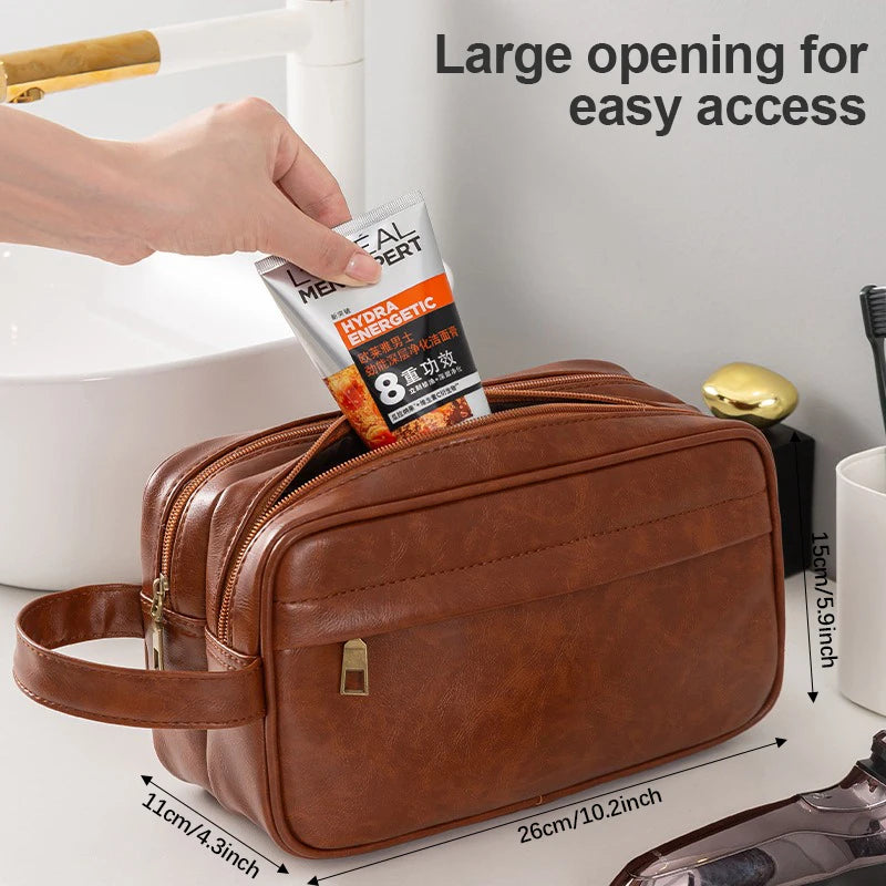 Men's Large Toiletry Bag, Water-Resistant PU Leather Dopp Kit