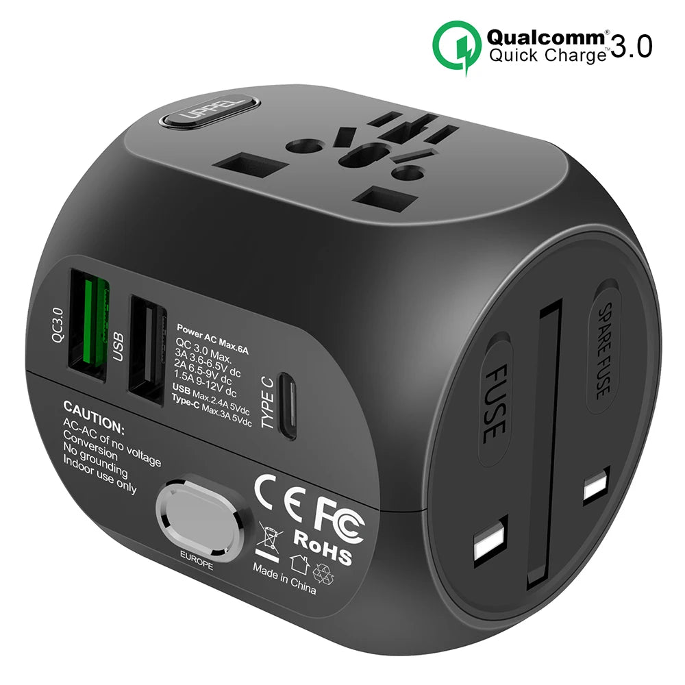 UPPEL Universal Travel Adapter with Multi-Plug Converter for US/UK/AU/EU