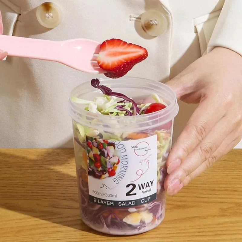 Breakfast Fruit Oat Yogurt Salad Cup With Lid Spoon