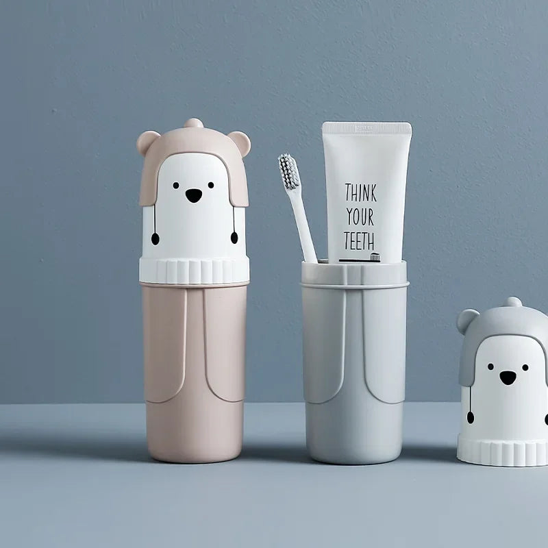 Cute Portable Toothbrush Holder Box With Mouthwash Cup