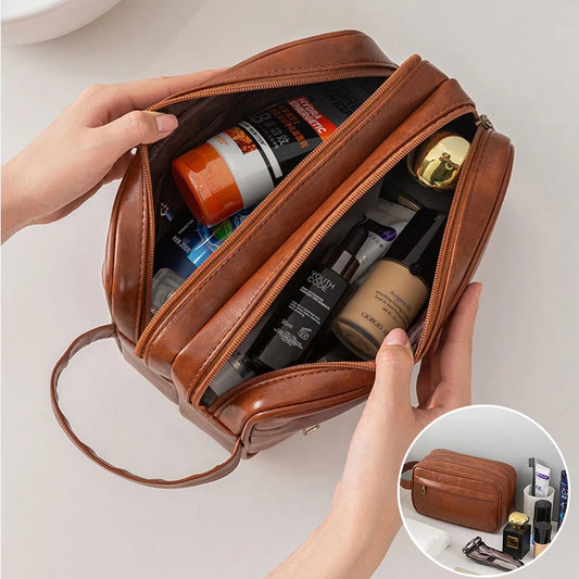 Men's Large Toiletry Bag, Water-Resistant PU Leather Dopp Kit