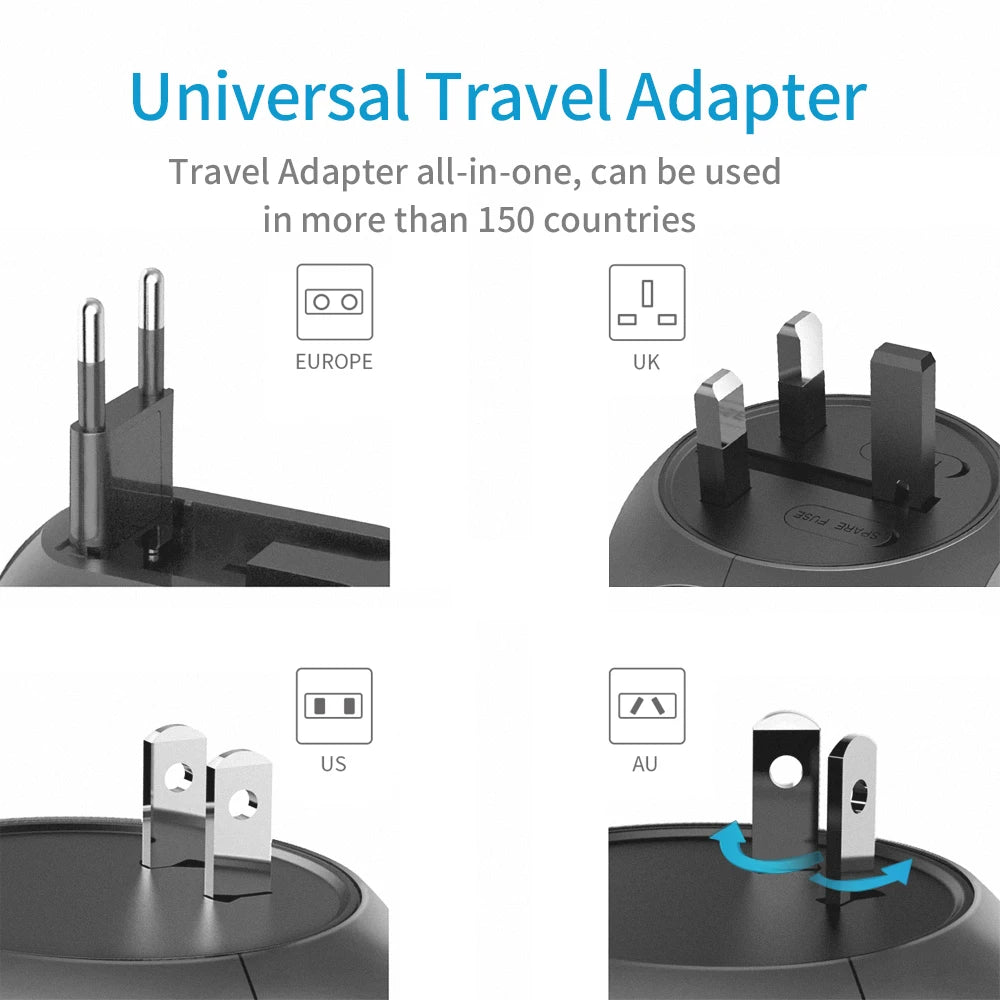 UPPEL Universal Travel Adapter with Multi-Plug Converter for US/UK/AU/EU