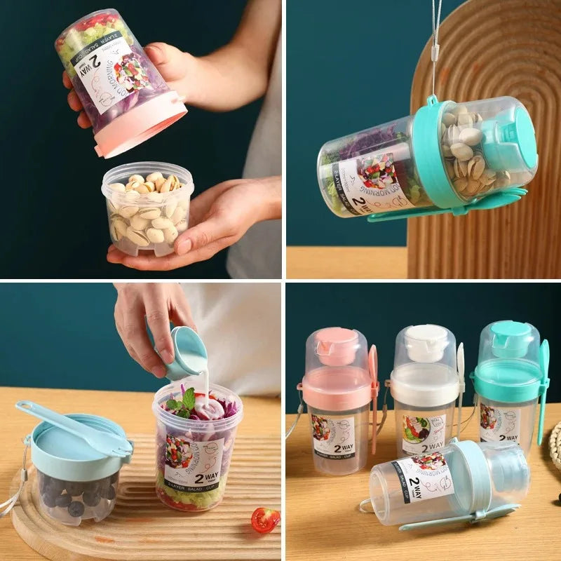 Breakfast Fruit Oat Yogurt Salad Cup With Lid Spoon