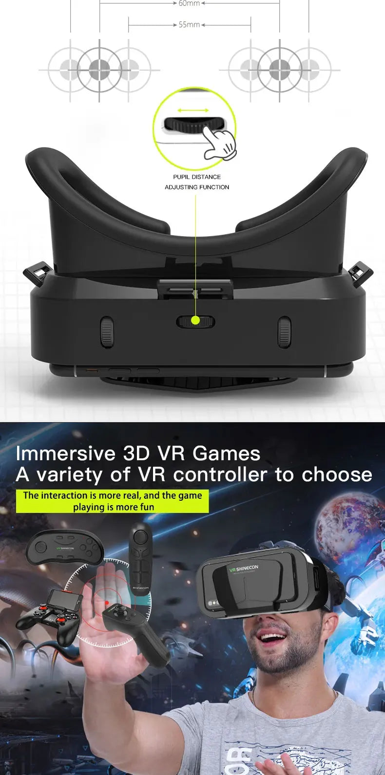 G10 3D VR Smart Virtual Reality Gaming Glasses Headset Compatible With iPhone and Android Phone G10 Metaverse VR Headset