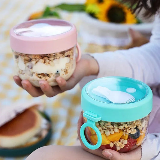 Oatmeal Cup Salad Cup Airtight Lid Thickened with Spoon Food Storage Portable Overnight Yogurt Milk Salad Breakfast Jar 600ml