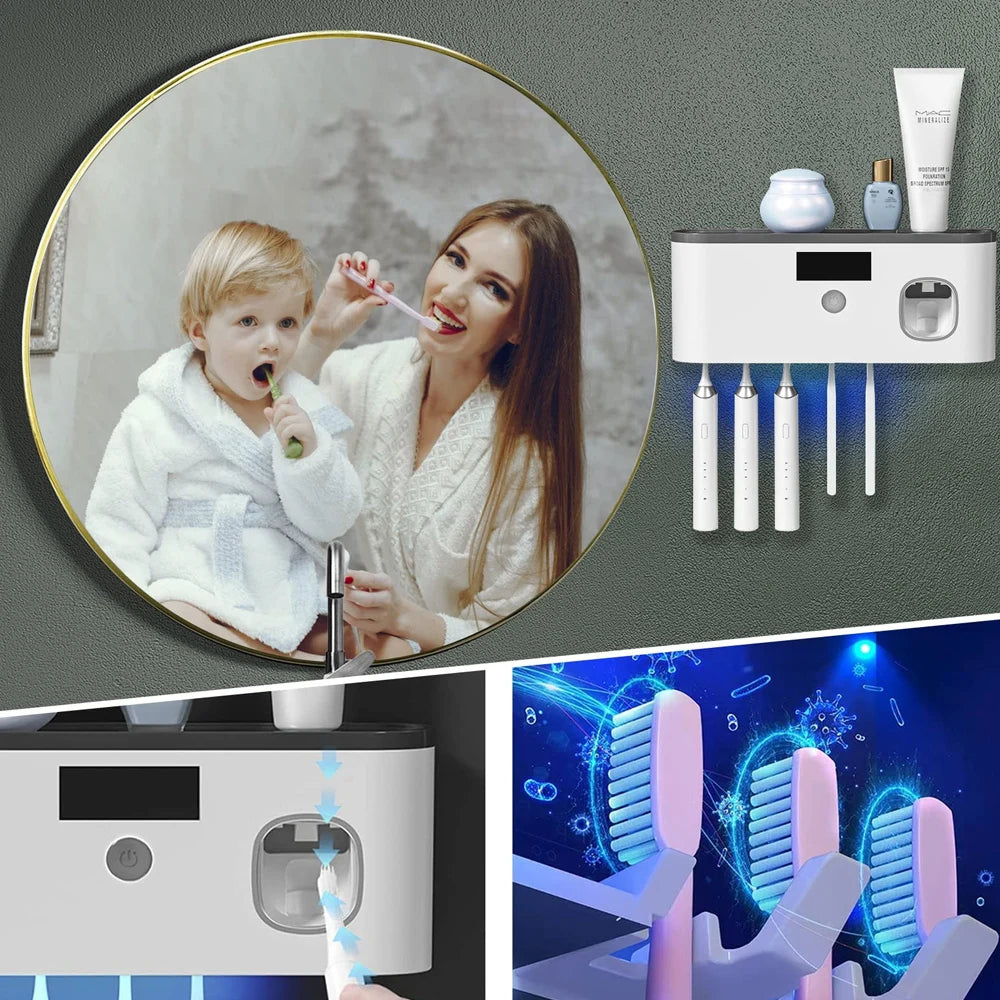 UV Sterilization Toothbrush Holder and Toothpaste Dispenser