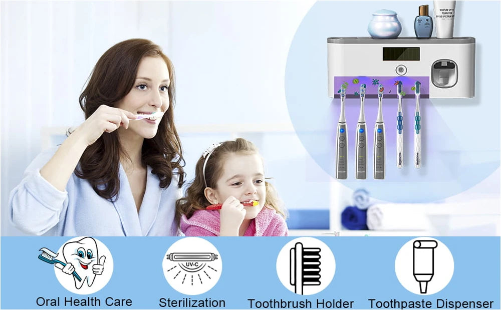 UV Sterilization Toothbrush Holder and Toothpaste Dispenser