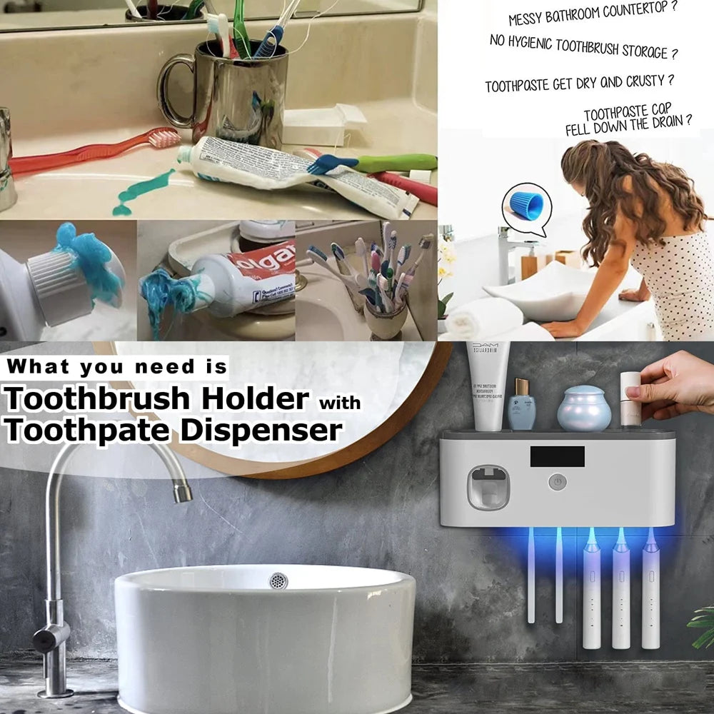 UV Sterilization Toothbrush Holder and Toothpaste Dispenser