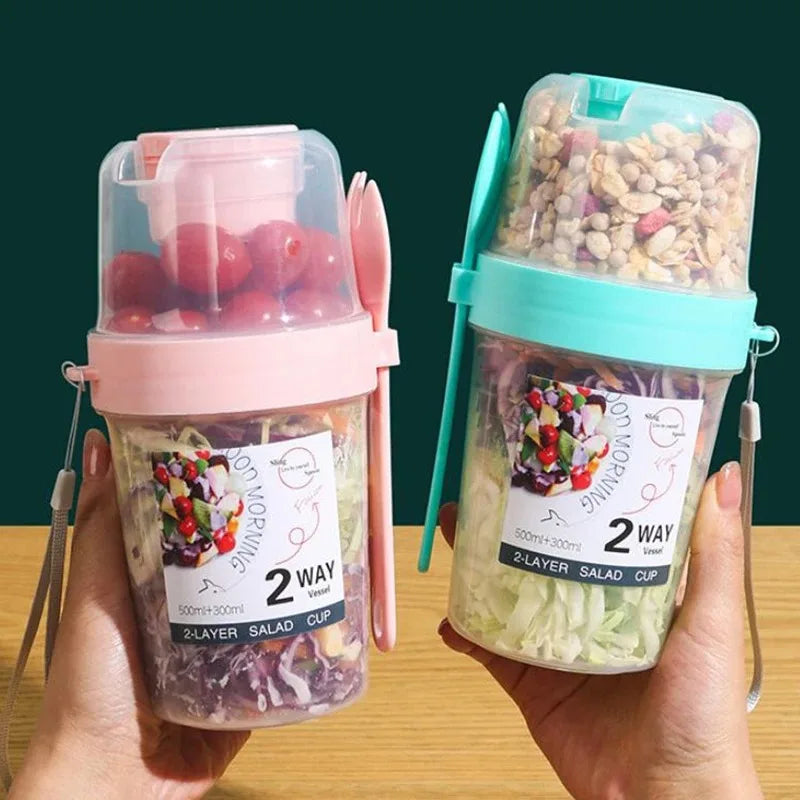 Breakfast Fruit Oat Yogurt Salad Cup With Lid Spoon